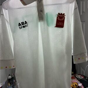 White ABA Sport Polo Shirt with Red Logo tecos 1994 retro originals